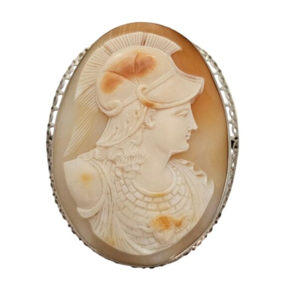 Sterling Silver Shell Carved Cameo Brooch Large Pin - Picture 2 of 13